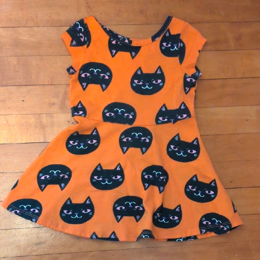 Cat & Jack Orange Dress with Black Cat Design Sz 2T